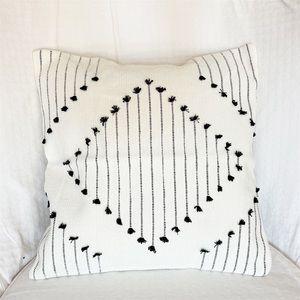 NWT Boho Throw Pillow Cover -  Ivory with Black Thread Detail